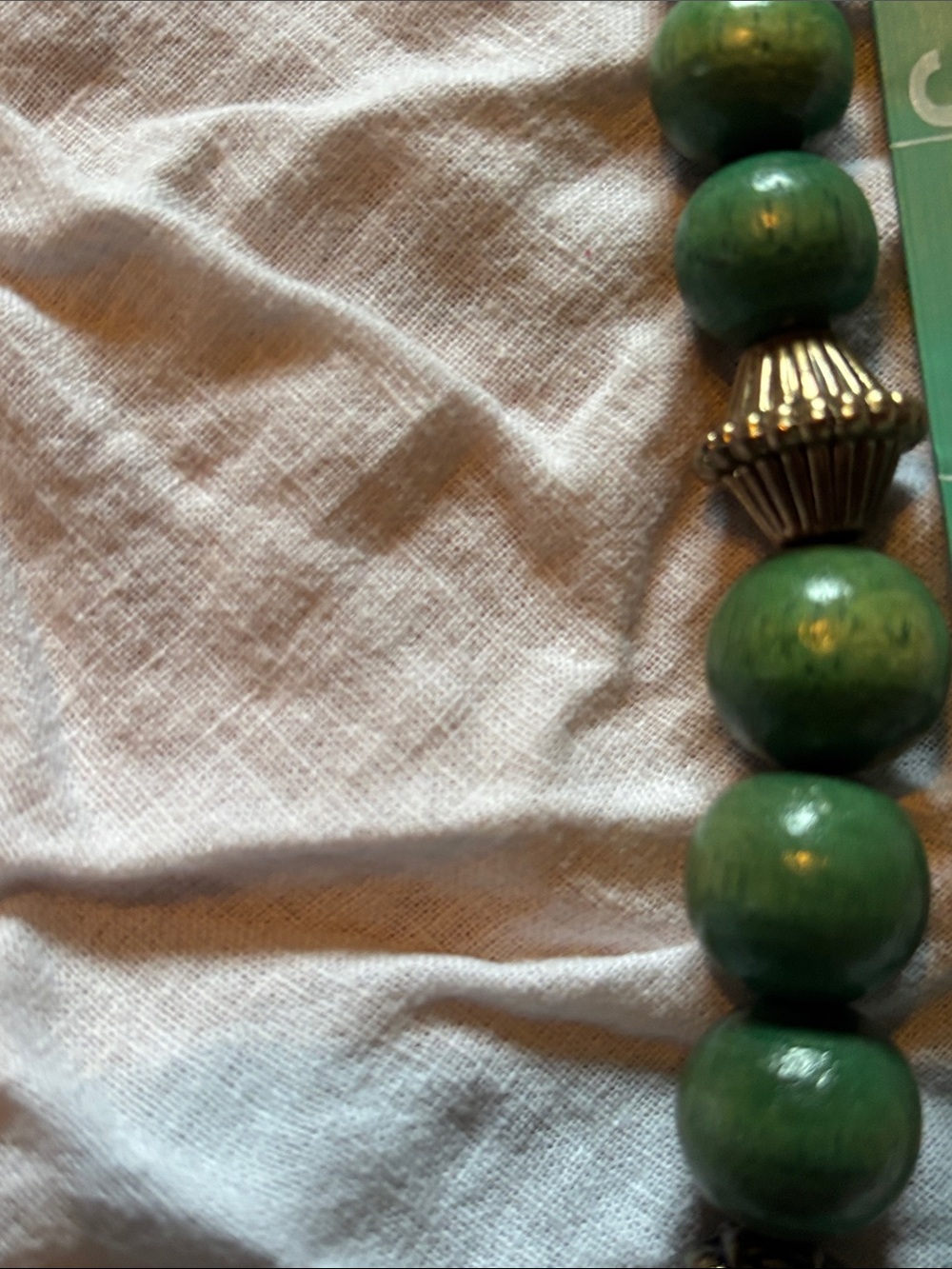 Green Beaded Statement Necklace with Antique Brass Accents - Picture 6 of 7